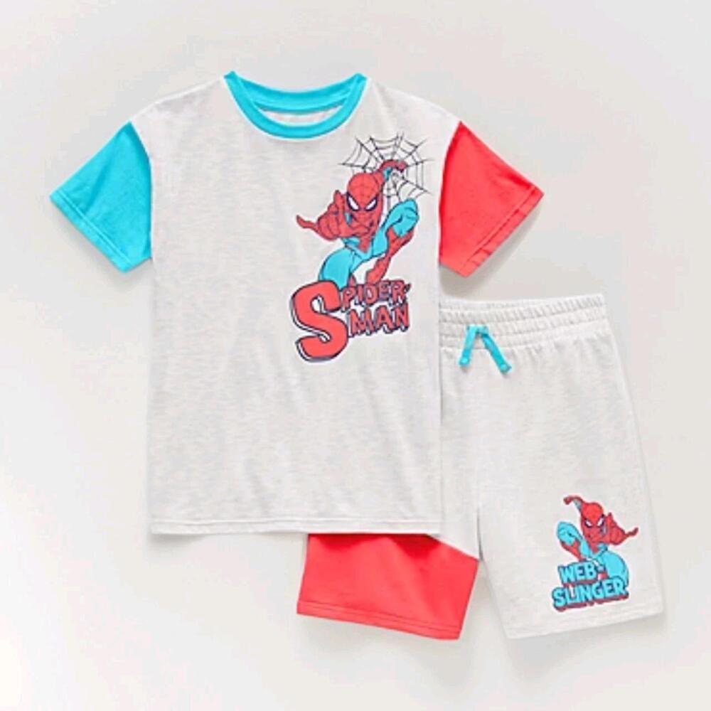 Nwt Boy's Marvel Spiderman Shirt & Shorts Set Spring Summer Size 7 8